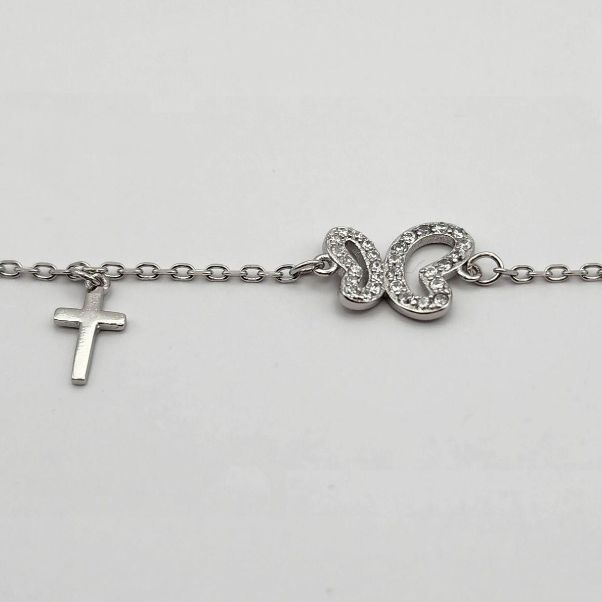 دستبند نقره 925 طرح پروانه + آویز صلیب